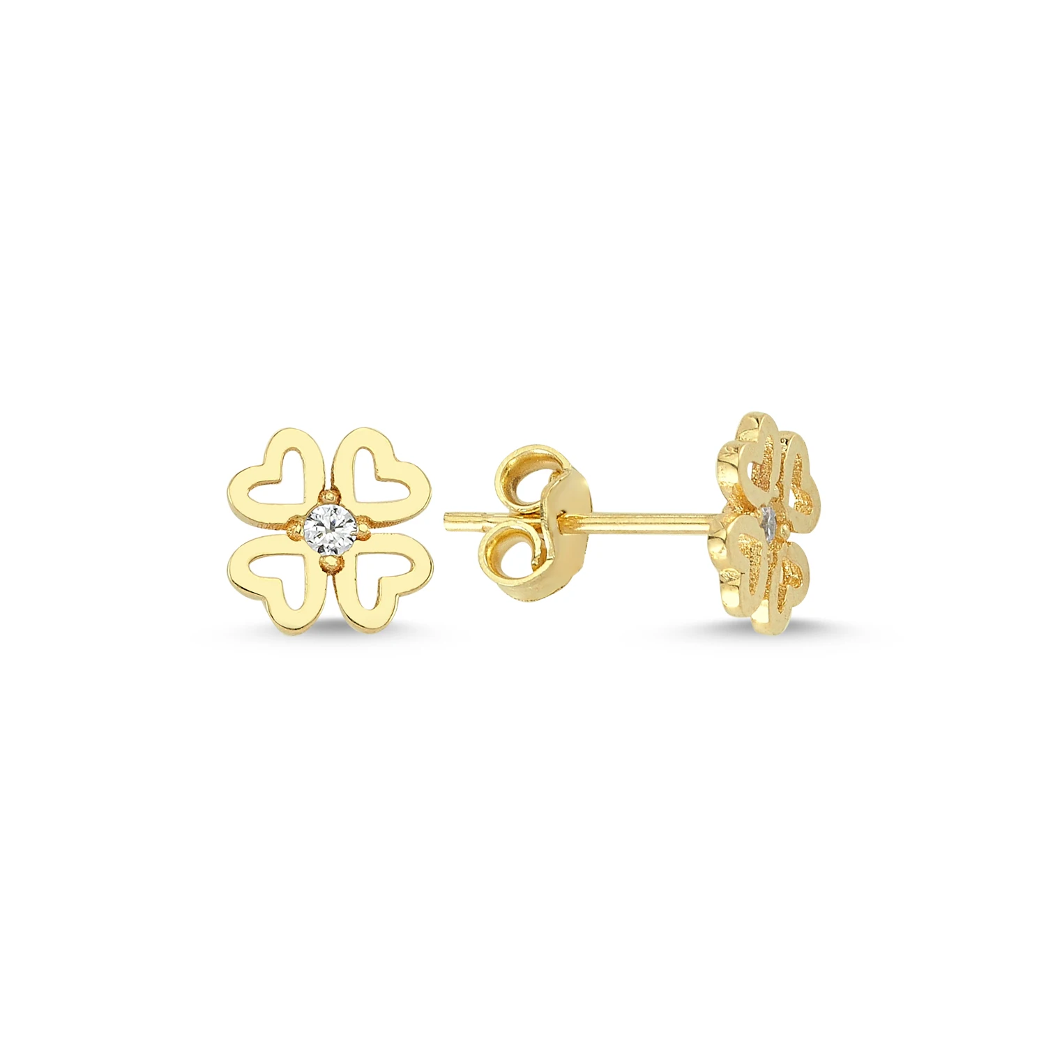 14K Real Gold Four Leaf Clover Stud Earrings