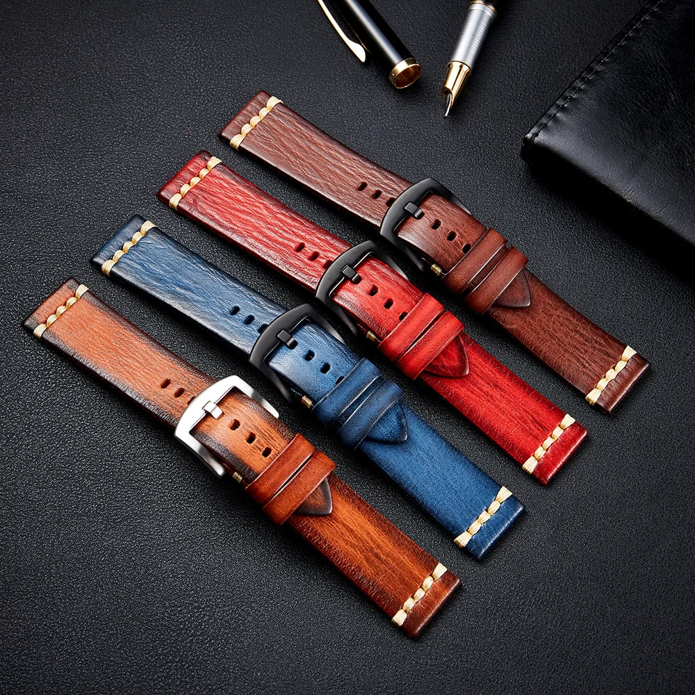 Leather watch strap Cowhide watchbands 20mm 22mm 24mm watch bands Hand-polished personality strap UTHAI G19