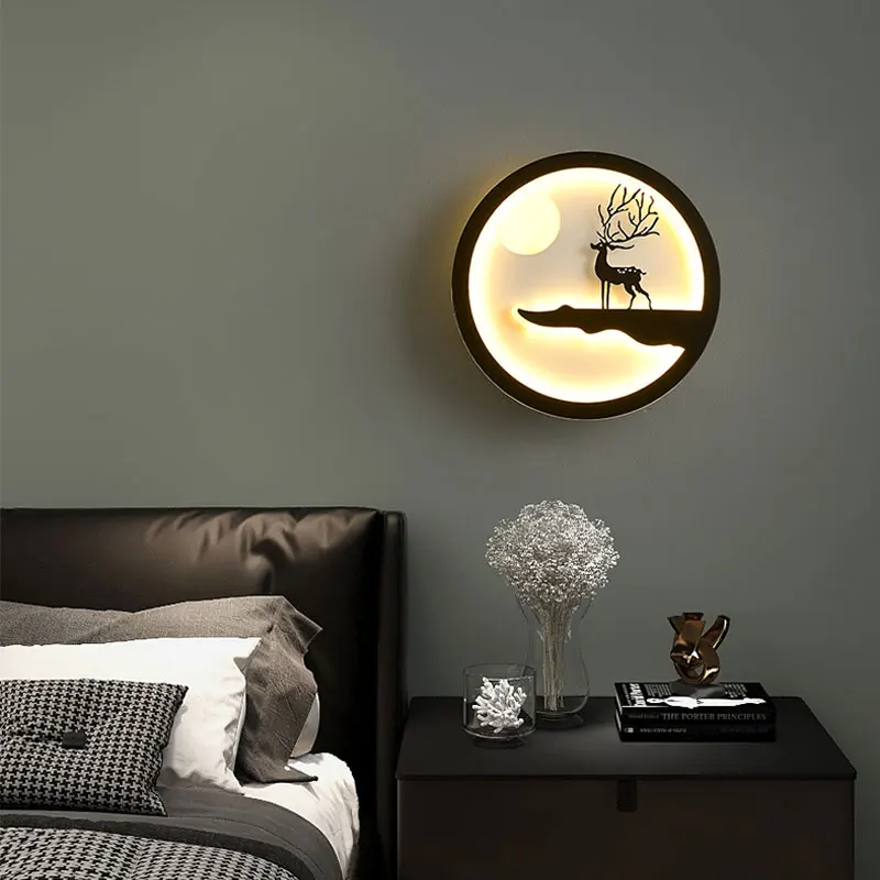 Modern minimalist creative Nordic bedside lamp lighting luxury background wall character LED living room corridor wall lamp