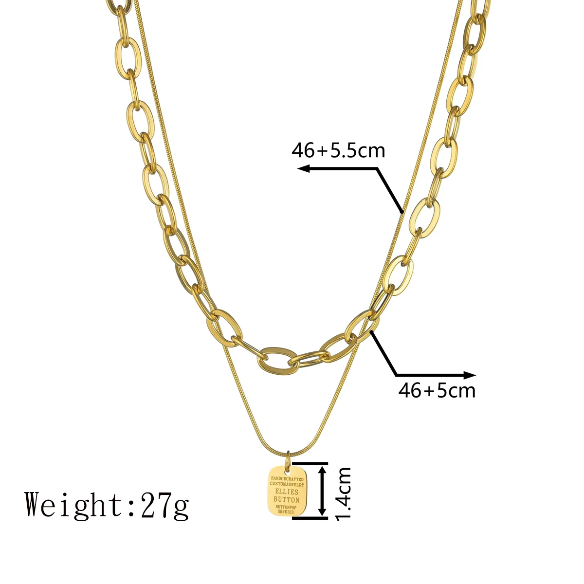 Akizoom Fashion Square Letter Double Layer Necklace Stainless Steel for Women Adjustable Chain Girl Jewelry Accessories Gift