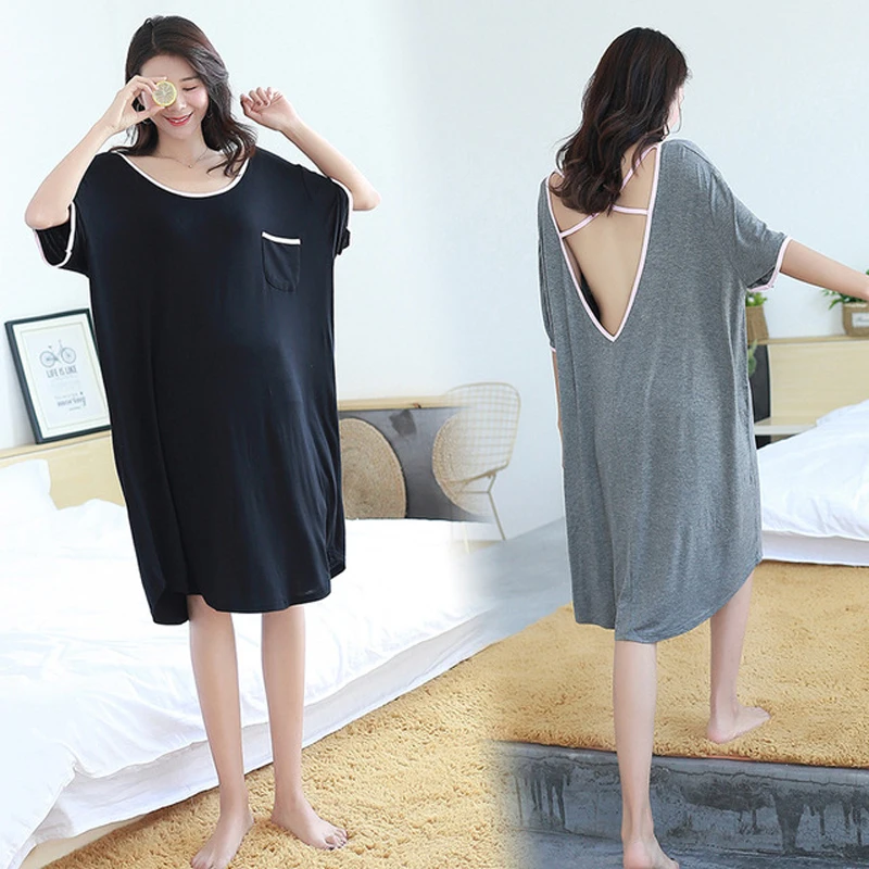 Novelty Clothes Women Basic Modal Nightgown Nightie Sexy Long Lady Home Dress Sleepwear Pregnant Night Shirt Loose Nightwear