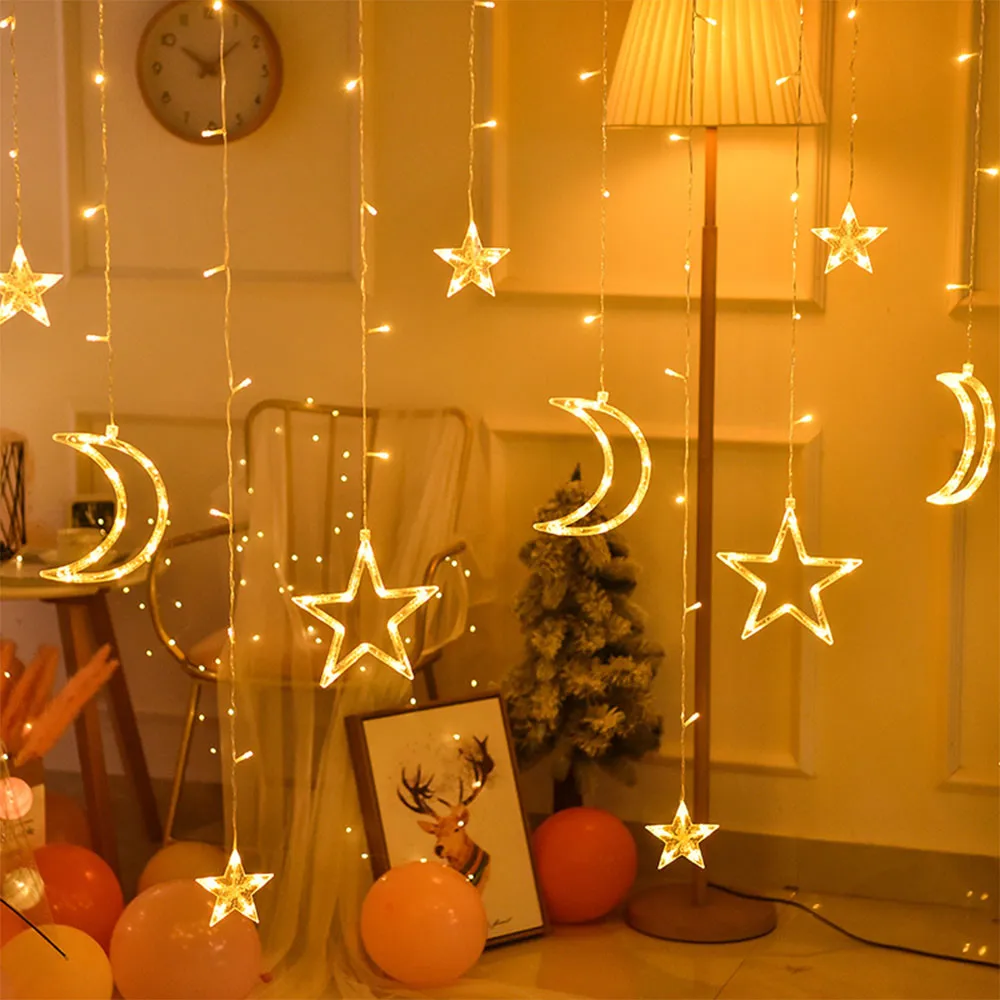 3.5M Icicle Star Moon LED String Light for Curtain Fairy Garland Lamp Christmas Holiday Wedding New Year Party Decoration