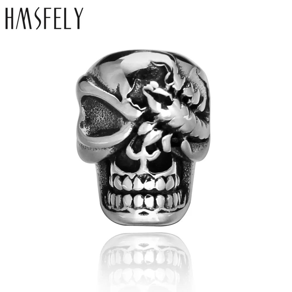 HMSFELY 316l Stainless Steel Viking Pirate Skull Beads Accessories For DIY Leather Bracelet Making 8mm Big Hole Size Bead 5pcs