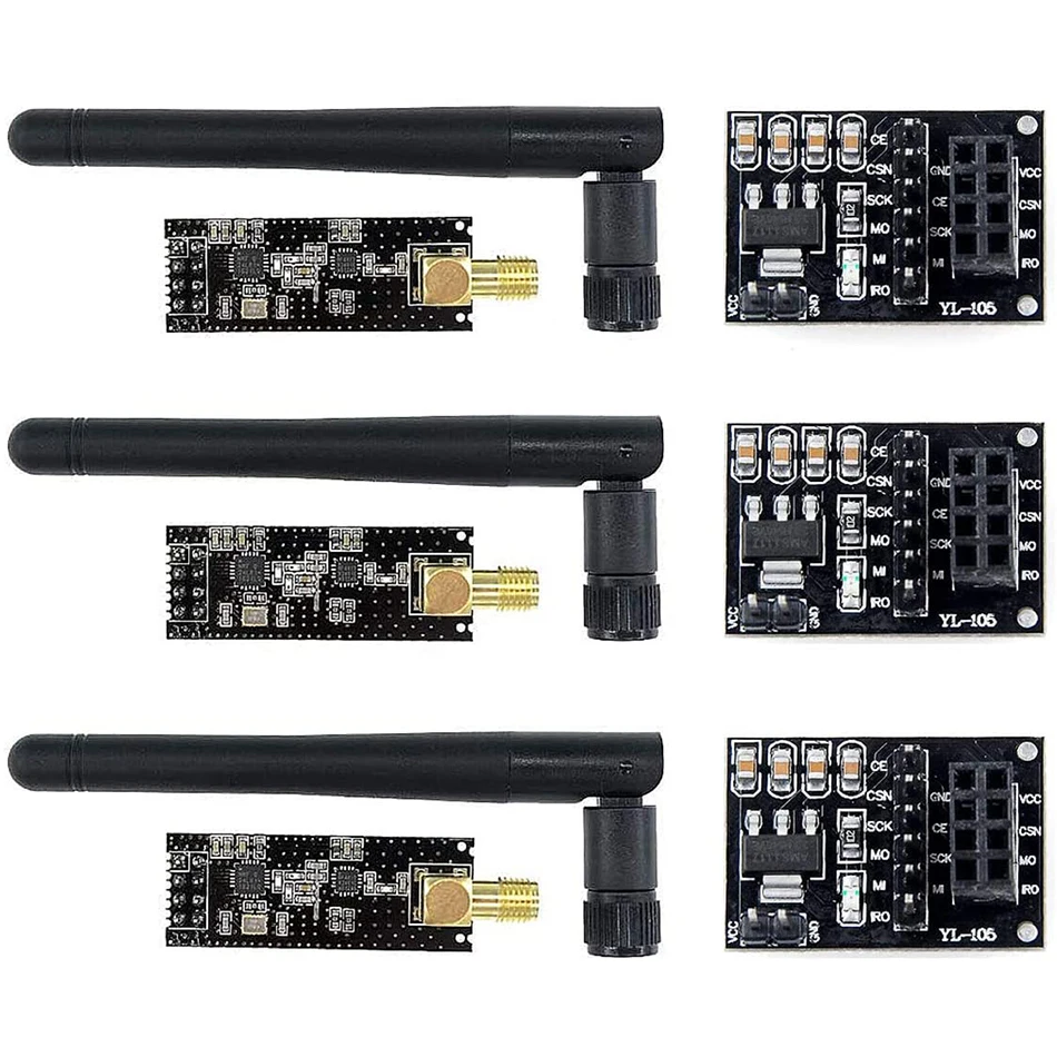 3pcs NRF24L01+PA+LNA RF Transceiver Module with Antenna 2.4 GHz 1100m + 3pcs NRF24L01Breakout Adapter On-Board 3.3V Regulator