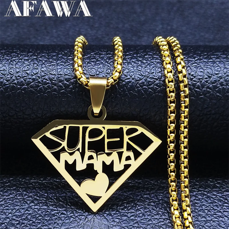 Super Mama Papa Mom Dad Necklace for Women Men Stainless Steel Gold Color Spanish Letter Family Love Chain Gift Jewelry N4250S01