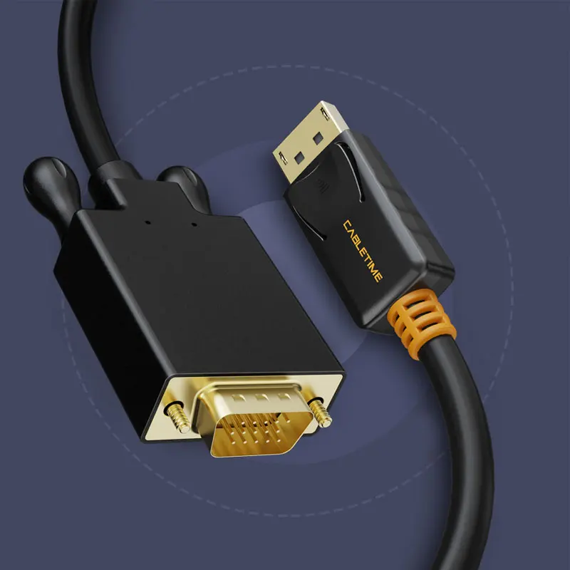 CABLETIME DisplayPort to VGA Adapter Converter Cable DP Male to VGA Male Compatible with HP Dell Asus Lenovo PC Laptop
