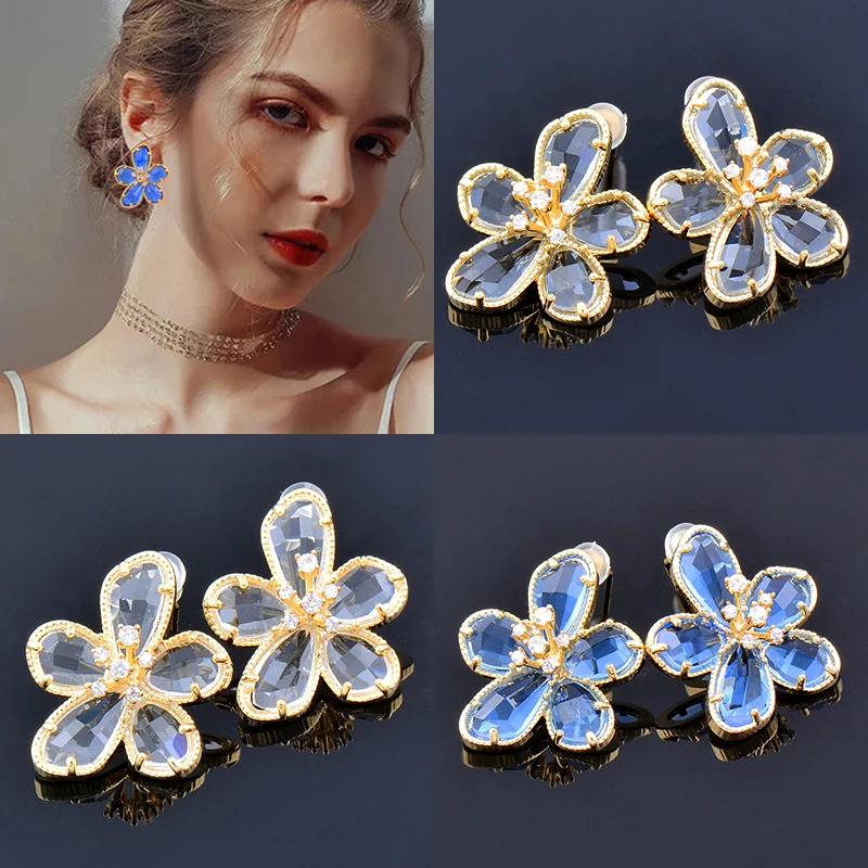 LEEKER luxury CZ stone flower glass earrings for women   new fashion party accessories jewelry Stud Earrings Gift 108 LK1