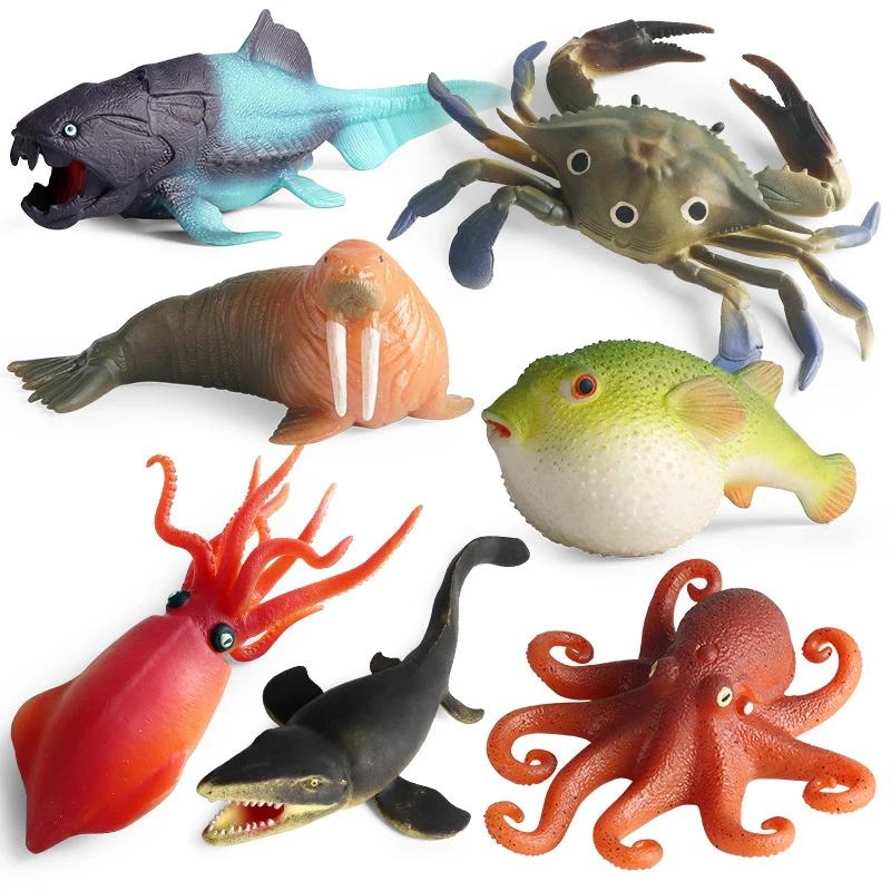 2021 Simulation Sea Life TPR Animal Crab Pufferfish Fish Crab Model Action Figures Figurines Educational toys ​for children Gift