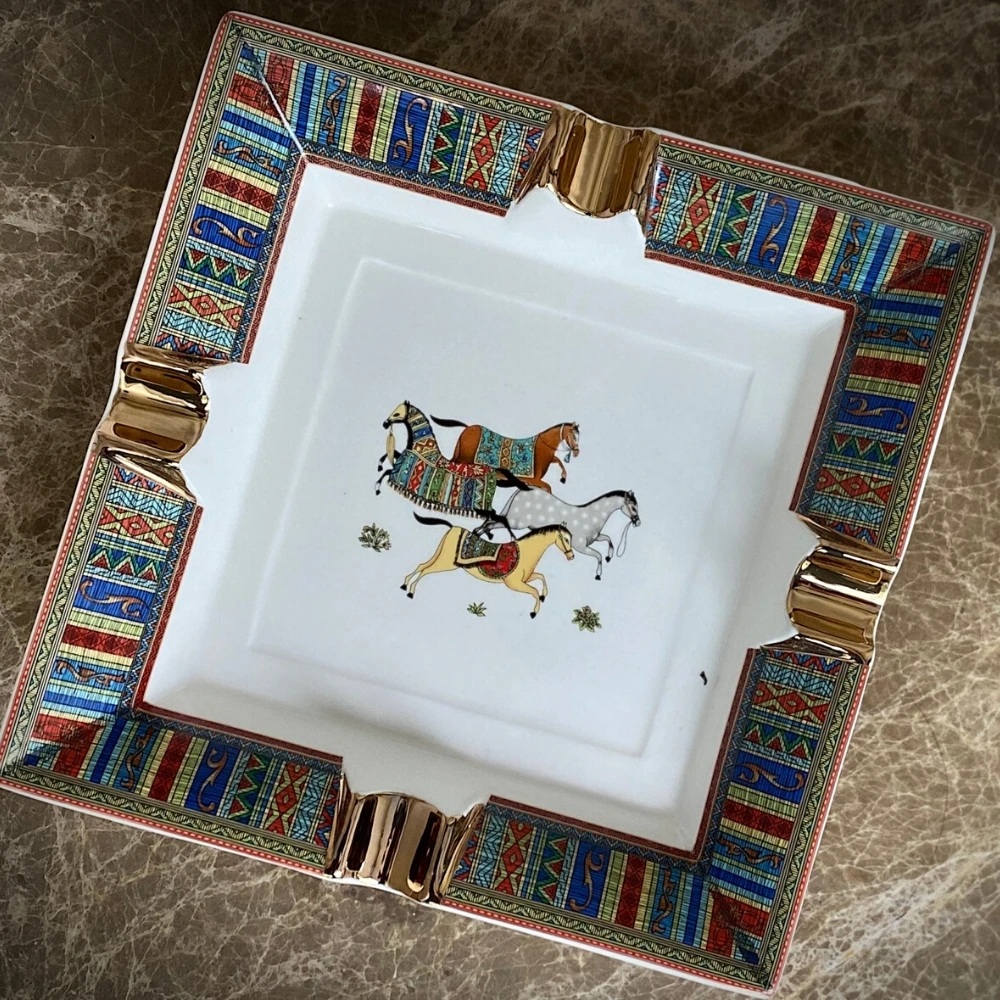 Handmade Art Grid Pattern Ceramic Cigar Ashtray Nice Luxury Smoke Ash Tray Holder Cigars Home Table Desk Accessories Decor Gifts