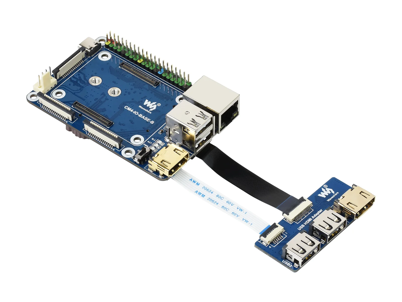 Waveshare CM4-IO-BASE-B + USB HDMI Adapter, for Raspberry Pi Compute Module 4