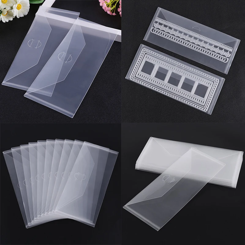 10pcs/set 10x24cm Slimline Storing Bags Transparent Plastic Folder Bag For Storage Cutting Dies Embossing Organizer Holders 2020