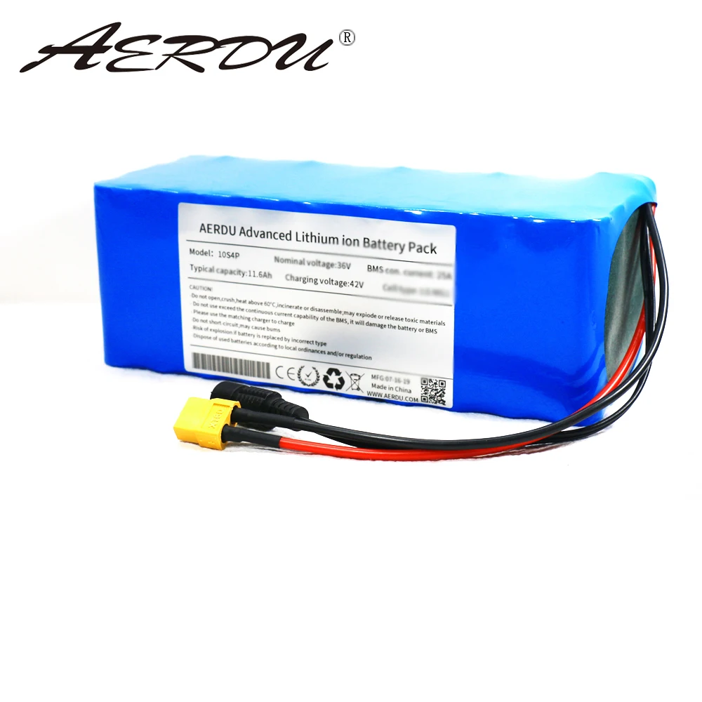 AERDU 36V 11.6Ah 12ah Lithium Battery Pack 18650 2900mAh 600W 500W 450W 350w 250W 37V Ebike Electric Car Bicycle Motor Scooter