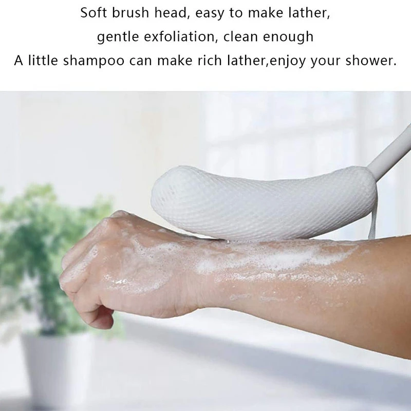 Back Shower Brush Easy-To-Reach Body Brush with Non-Slip Handle Long Curved Shower Brush Suitable for Elderly Shower