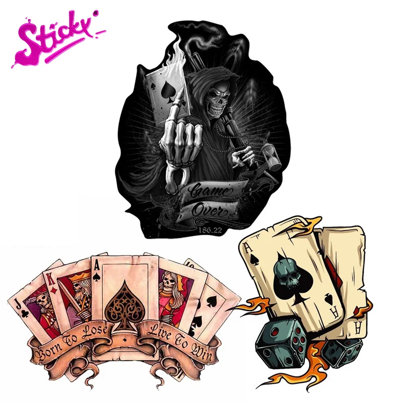 

STICKY Retro Poker Joker Skeleton Spades Ace Anime Car Sticker Decal Decor For Bicycle Motorcycle Accessories Laptop Trunk Wall
