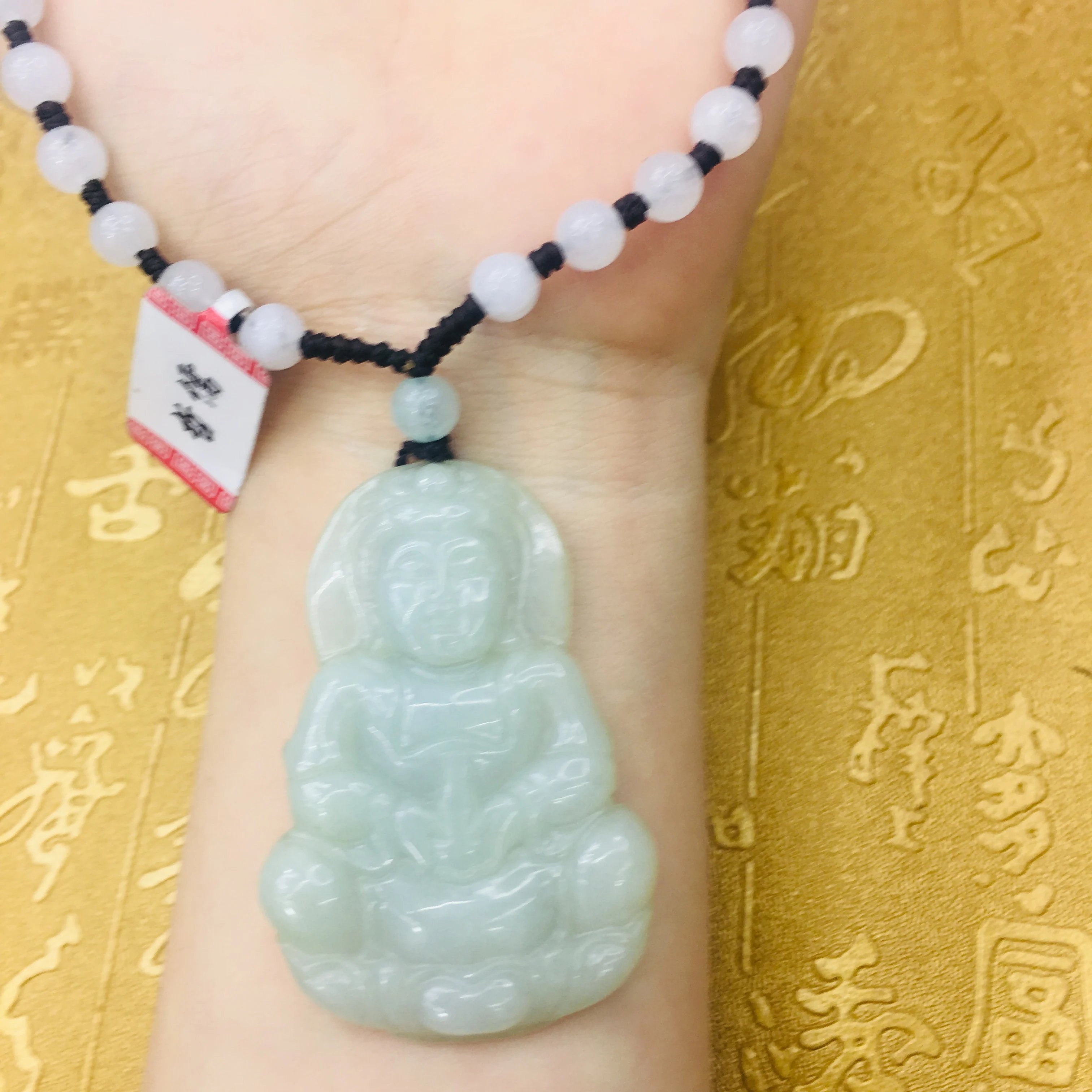 Natural JADESt Pendant Carved Stereo Guanyin Pendant with three colored beads chain Men's Pendant Chain