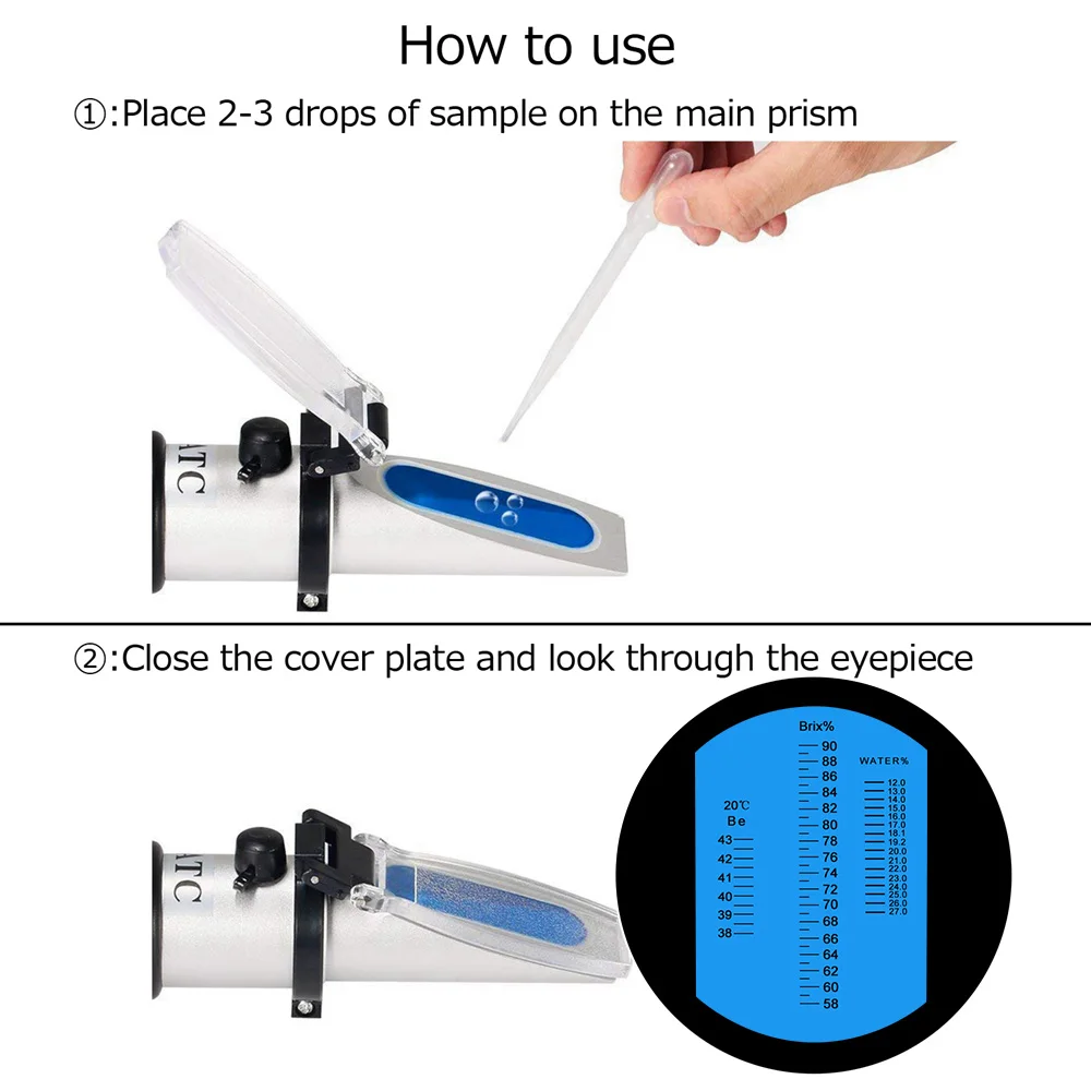 Water Honey Refractometer with ATC Calibration Honey Moisture Meter Tester For Beekeeper