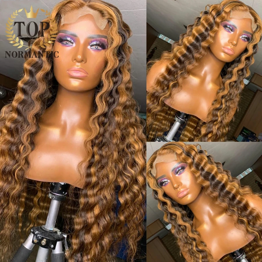 Topnormantic Highlight Color Remy Human Hair Wigs For Women Deep Wave 13x4 Lace Front Wigs With Baby Hair