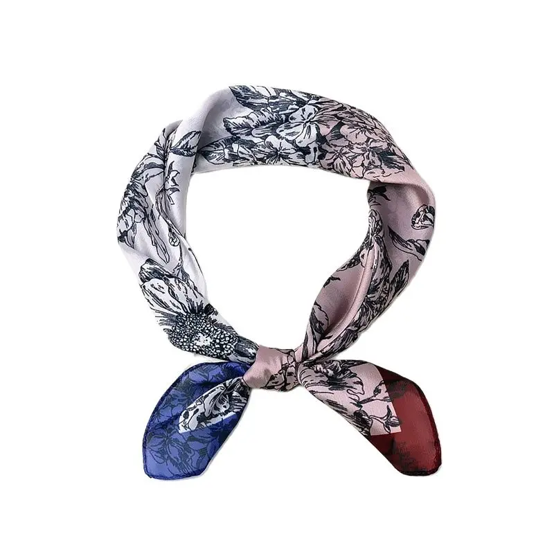 Fashion Headscarf Sketch Peony Print Luxury Brand Scarf Bandanna Professional Neckerchief Womens Neck Silk Scarf Shawl R21
