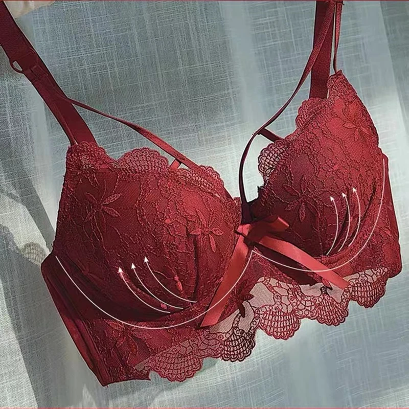 Sexy Lingerie Women\'s Red Bra Gather Small Breasts To Close The Breasts To Prevent Sagging And Push Up The Adjustable Bra