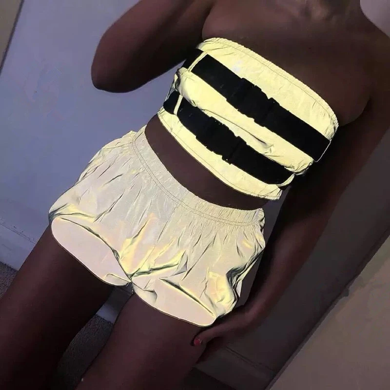 Solid Color Low waist Elastic Waist Sexy Shorts Women Hip Hop Shiny Short Pants Night Light Reflective Shorts Casual Shorts