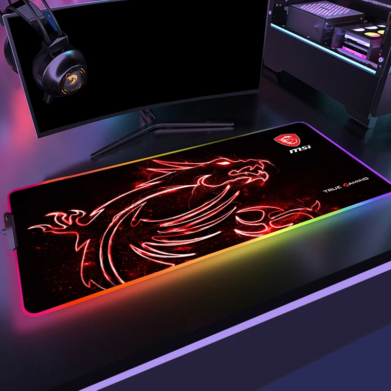 

Red Dragon MSI RGB Gaming Large Mouse Pad Gamer Led Light Computer Mousepad Big with Backlight Carpet for Keyboard Desk Mat