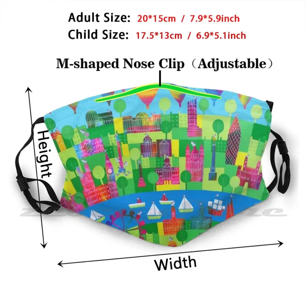 London Town Mask Adult Child Washable Pm2.5 Filter Logo Creativity London London Bridge Barbican St Pauls Cathedral Natural