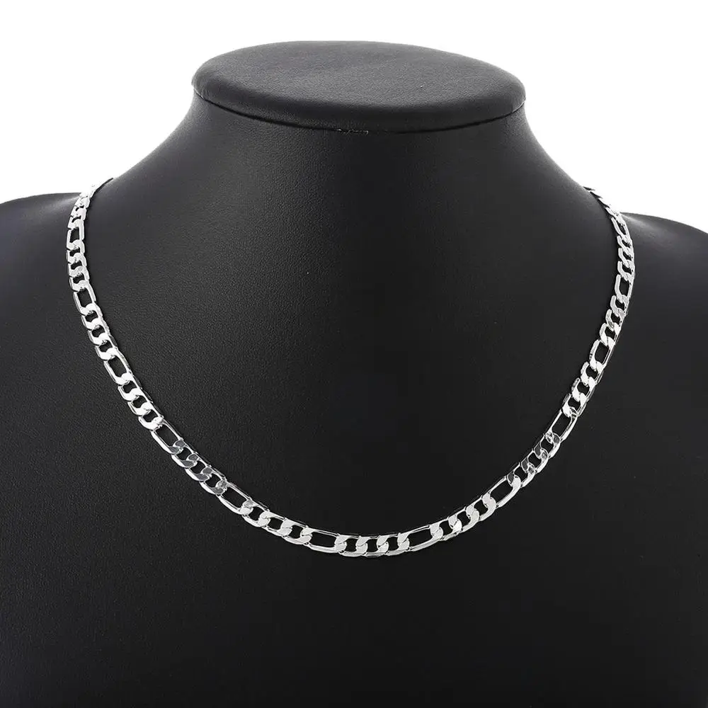 Collar de plata de ley 925 para hombres y mujeres, tres habitaciones, un ferero, cadena de plata, joyería de moda, 4 mm