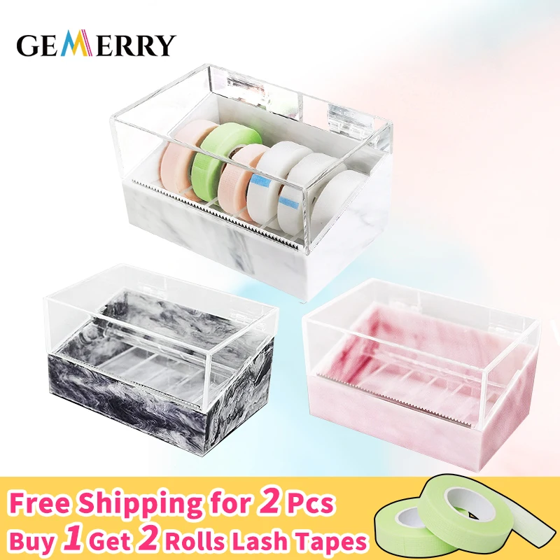 Gemerry 6 Rolls Tape Cutter Acrylic Organizer for Eyelash Extension Portable Tape Holder Storage Box Transparent Makeup Tools