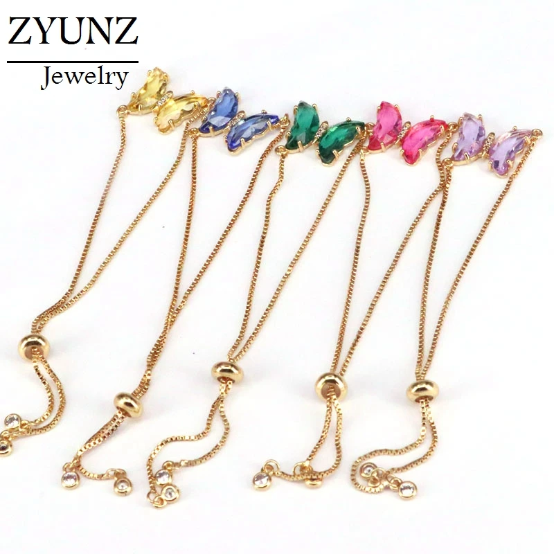 5PCS, Fashion Gold Color Bracelet for Girl Jewelry Crystal Butterfly Shaped Bracelets for Female Wedding Party Ornament