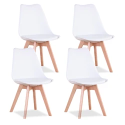 Egoonm Set Van 4 Nordic Eetkamerstoelen Geïnspireerd Massief Houten Plastic Gewatteerde Zitting Met Pu Kussen Voor Woonkamer Kantoormeubilair