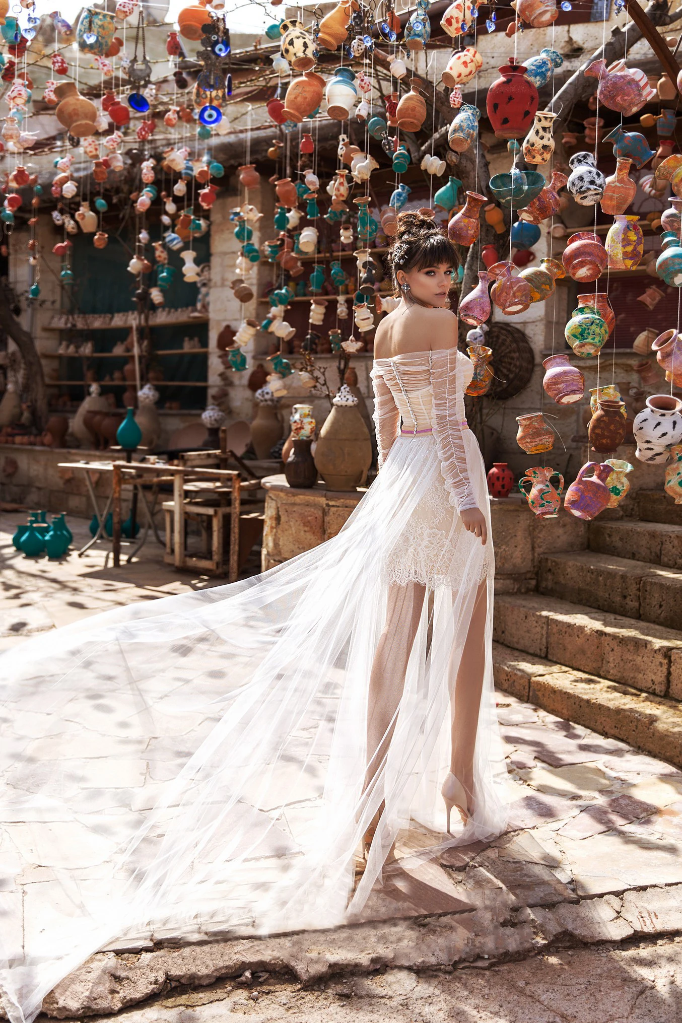 Vestidos de novia de encaje con hombros descubiertos, ropa de novia con apliques de manga larga, vestidos de novia con espalda descubierta A medida, línea A, 2019