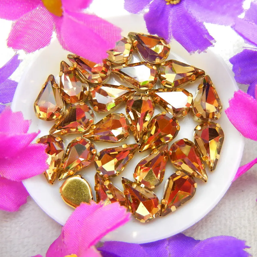 Glaskristall Goldklauen 3*6mm 6*10mm 8*13mm Fantasiefarben Schlanke Wassertropfen Birnenform Aufnähbare Strass-Perlen Handarbeit DIY – Detail 3