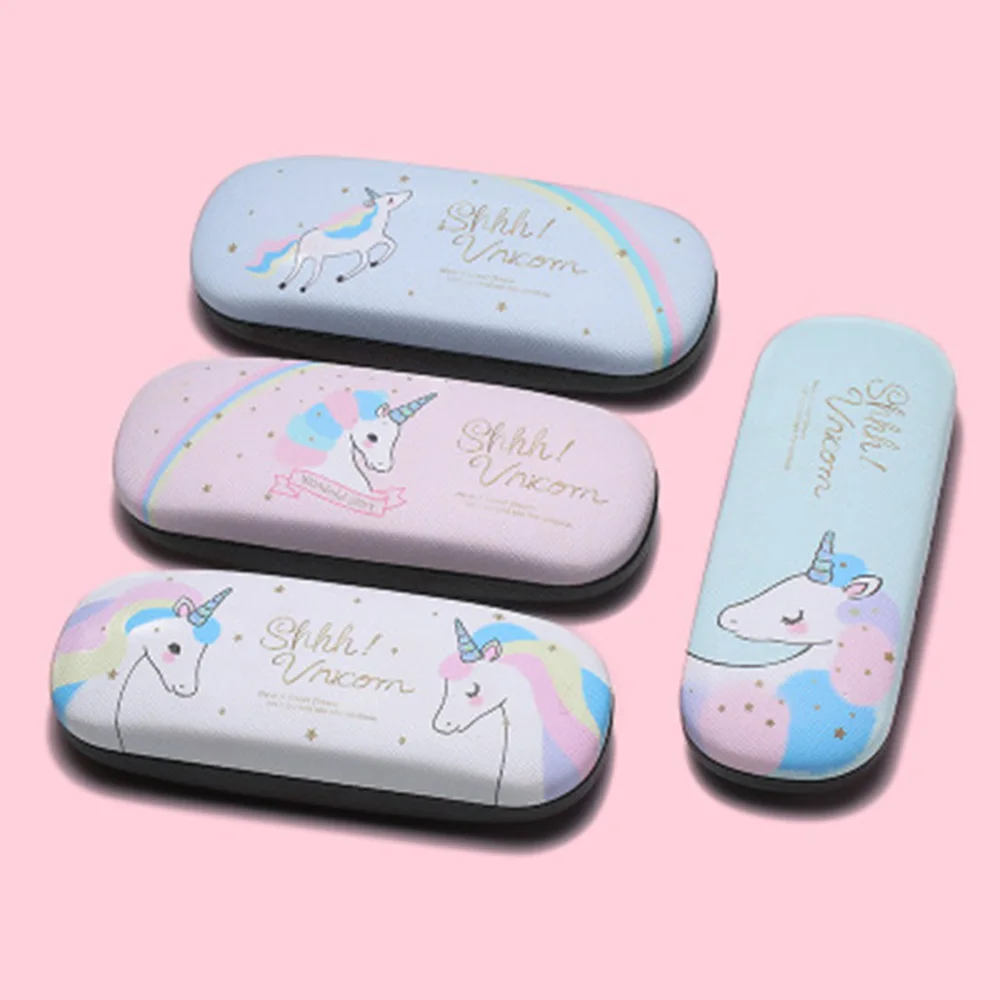 

1 Set Unicorn Glasses Box Protable Kawaii Cute Cartoon Eyeglasses Case Containers With Bags And Glasses Cloth Spectacle Gift