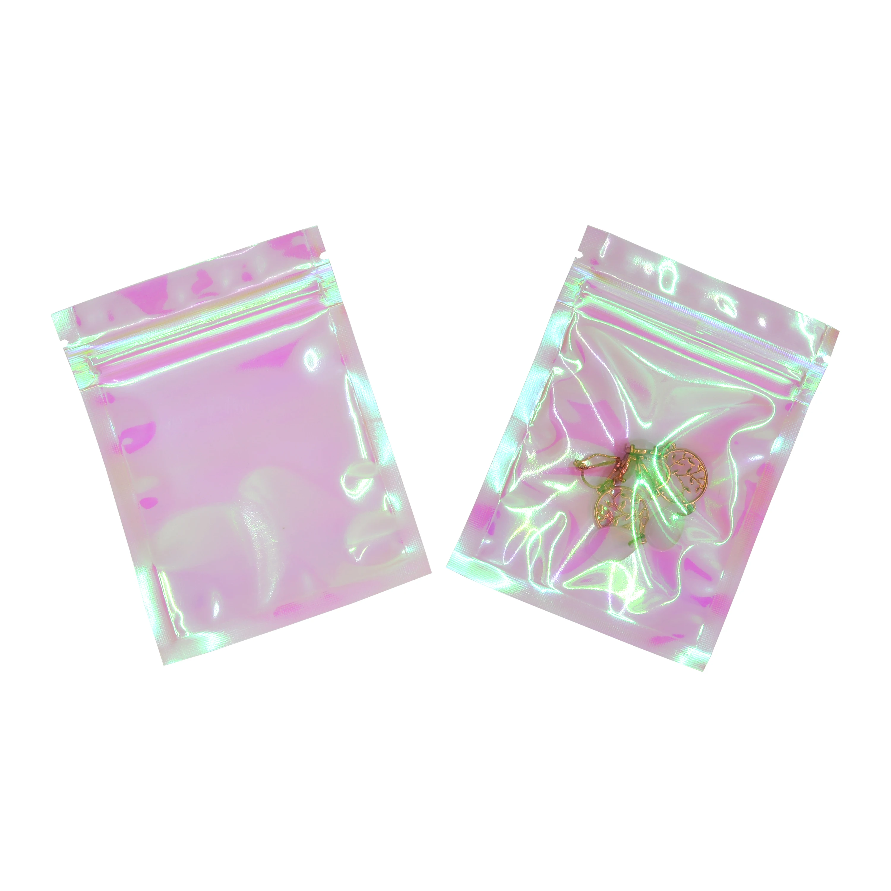 100 Pcs Iridescent Zip lock Bags Pouches Cosmetic Plastic Laser Iridescent Bags Holographic Makeup Bags Hologram Zipper Bags