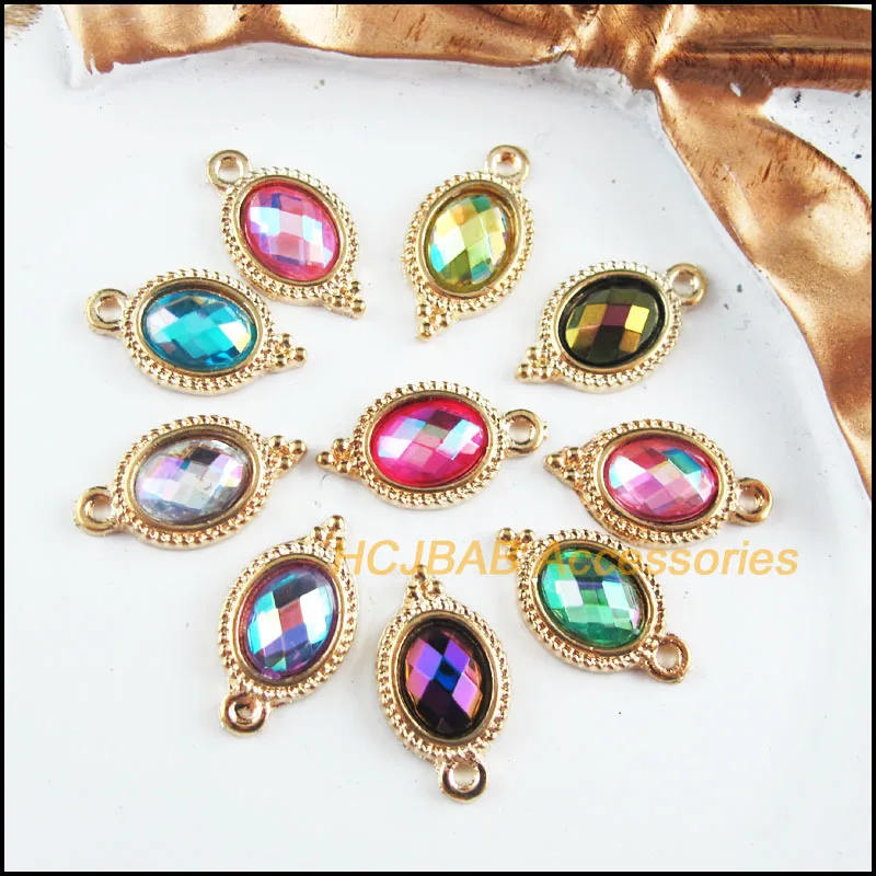 20Pcs Gold Color Oval Flower Mixed AB Acrylic Charms Pendants 9x17mm