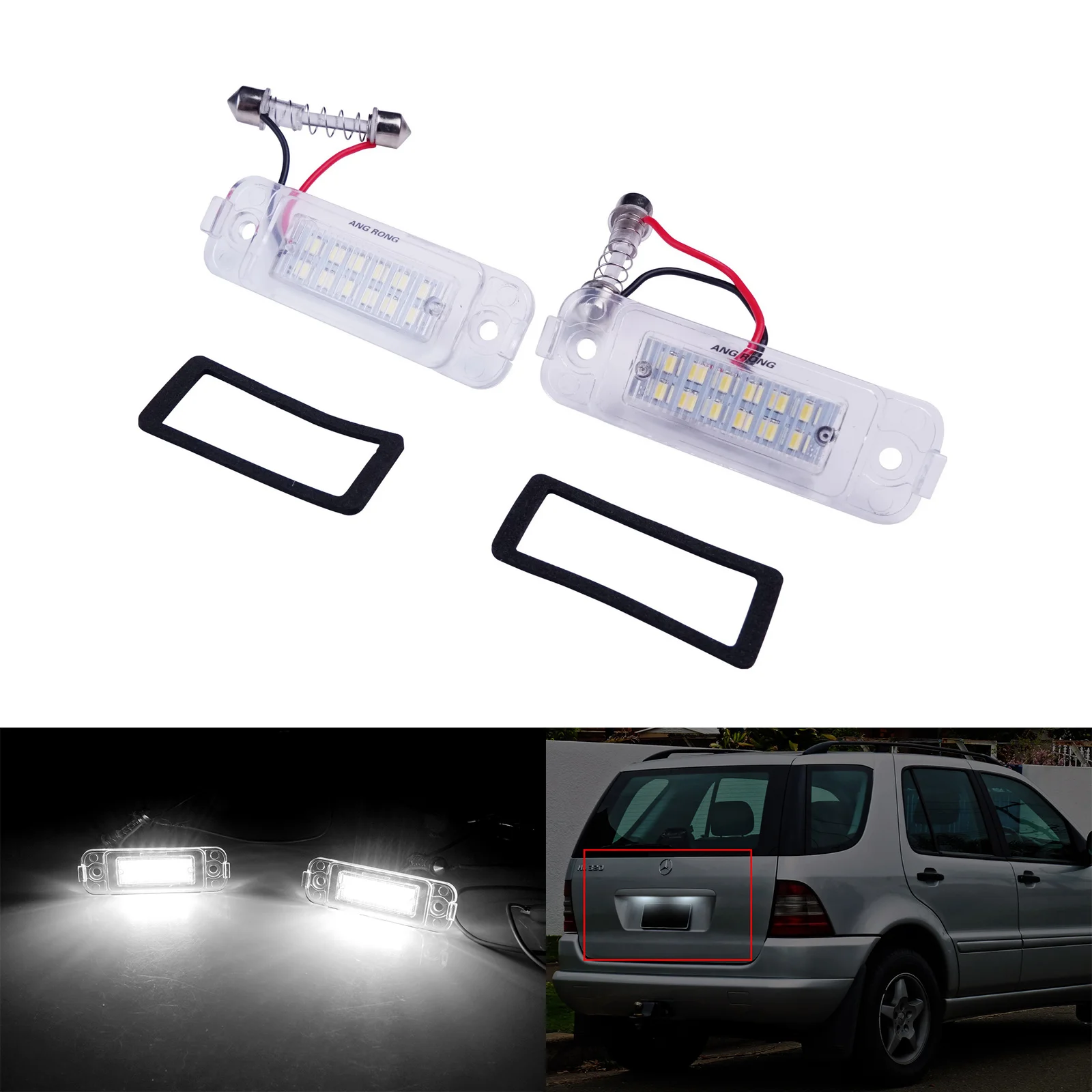 ANGRONG 2x Error Free LED License Number Plate Light Lamps For Mercedes Benz M-Class ML W163 Facelifted 2001-2005