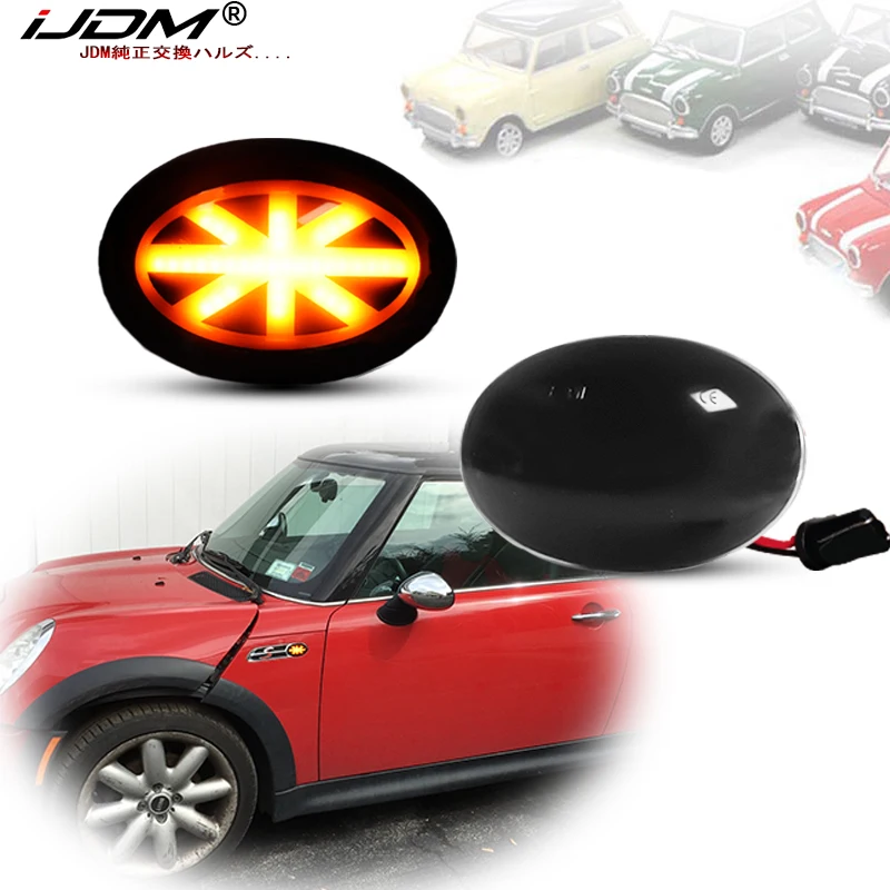 2PCS Car Flowing Side Repeater Lamp Union Jack logo Side Marker Light For BMW MINI Cooper R55 R56 R57 R58 R59 2007-2013