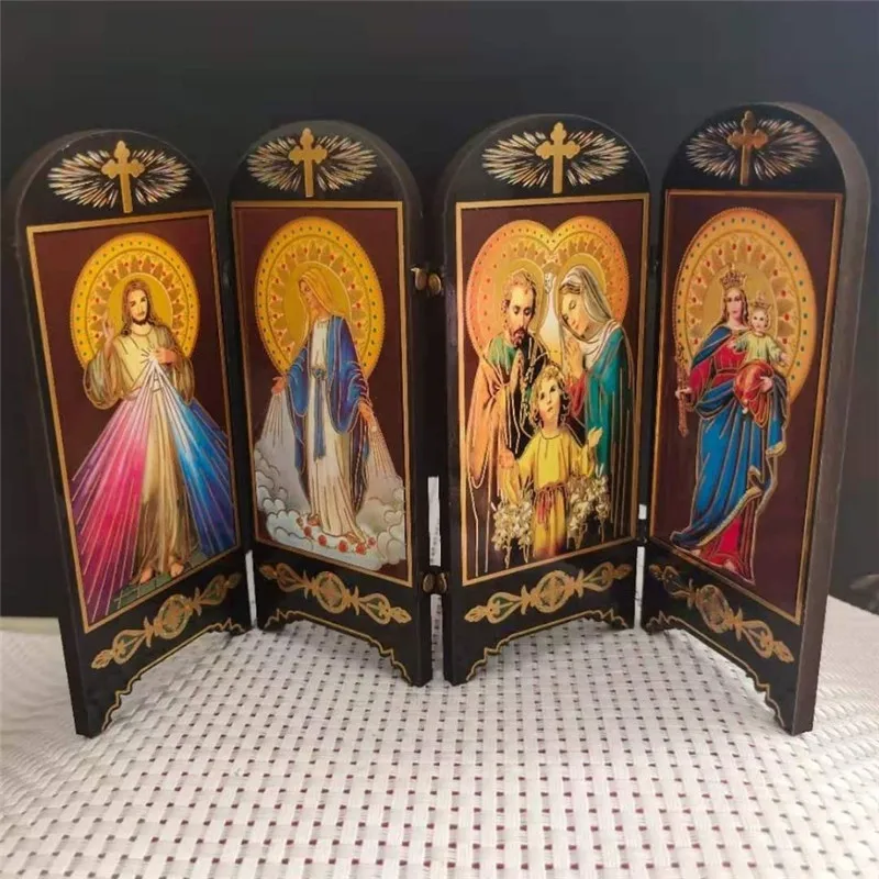 Adornos de pantalla de madera para el hogar, estatuas de la sagrada Madre de Jesús, iconos de decoración, imágenes religiosos, catolicas