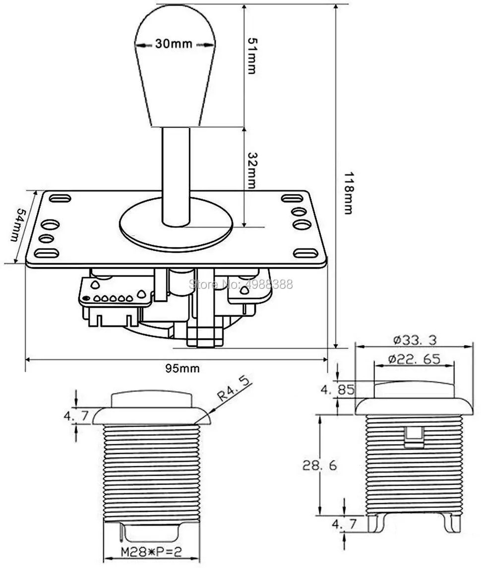 Novas joysticks 2 jogadores jogos de arcade kit diy peças 2 alças de joystick ovais elipse + 20 botões de arcade iluminados por led (kit vermelho e azul)