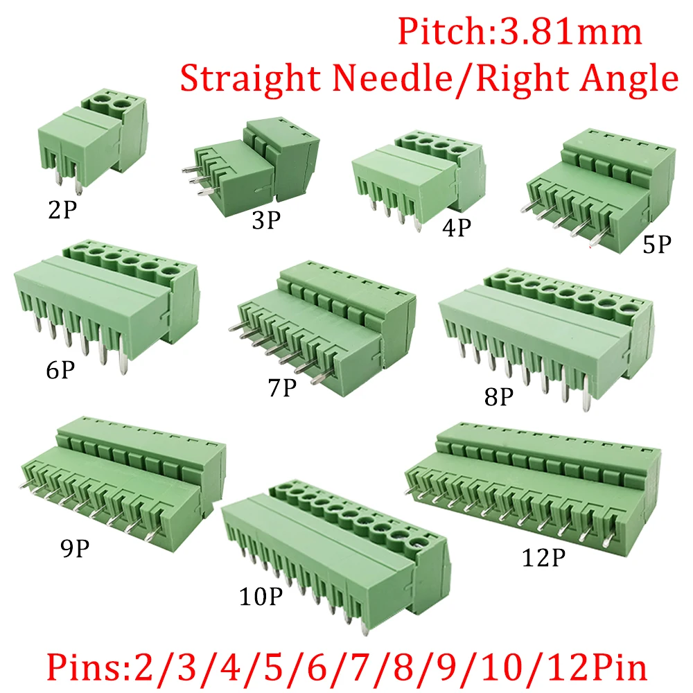 5Pair KF2EDG 15EDG 2-12Pin PCB Screw Terminal Block 3.5/3.81/ 3.96/5.08mm Right Angle/Straight Needle Plug Socket Wire Connector