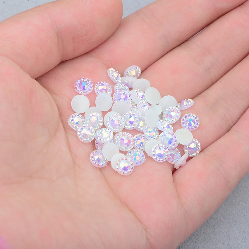 JUNAO 4 5 6 mm White AB Flatback Crystal Rhinestone Sticker Flower Nail Crystal Stones Non Hot Fix Resin Strass Applique Crafts