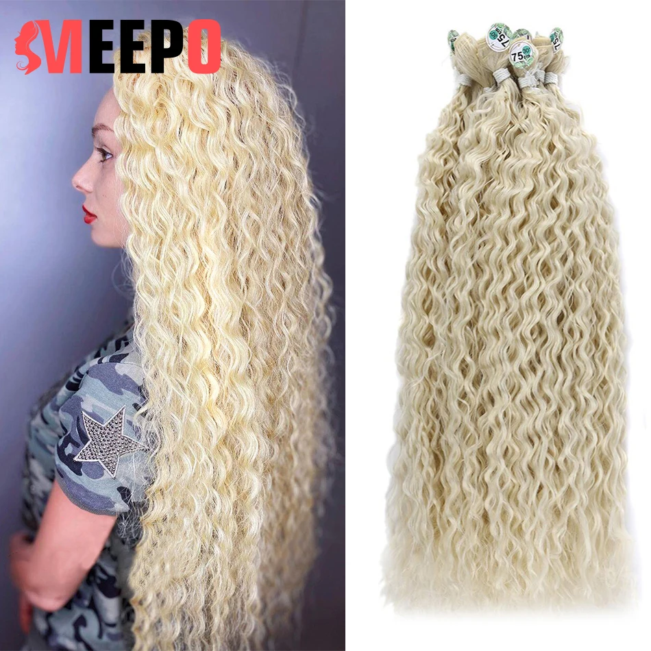 Meepo-Faisceaux de cheveux synthétiques afro crépus bouclés, 70cm, extensions de cheveux super longues, pleine tête, tissage blond pur, boucles ombrées