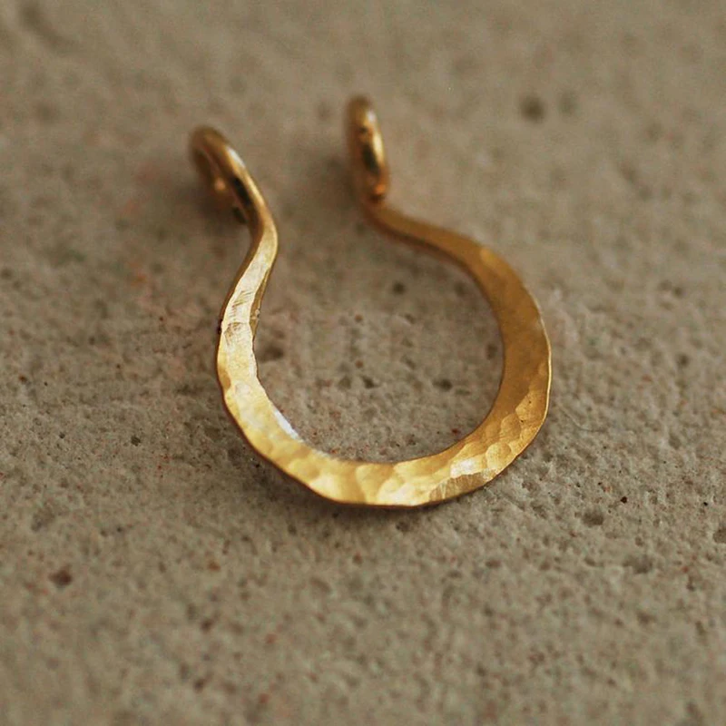 925 Silver/Gold Filled Fake Piercing Nose Ring Handmade Hammered Jewelry Punk Charm Circular Tiny Septum Hoop Jewelry Fake Ring