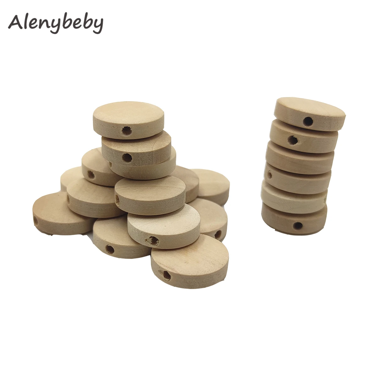 

100pcs Oblate Wooden Chips Beads Teether Chewable Loose Unfinished Printable Wood Round Chip DIY Baby Teething Craft Accessories