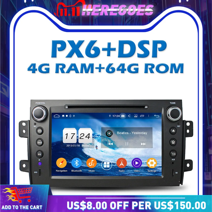 

PX6 Car DVD Player DSP TDA7851 Android 10.0 64G 4G LTE GPS Map RDS Radio wifi Bluetooth 5.0 For SUZUKI SX4 2006 -2010 2011 2012