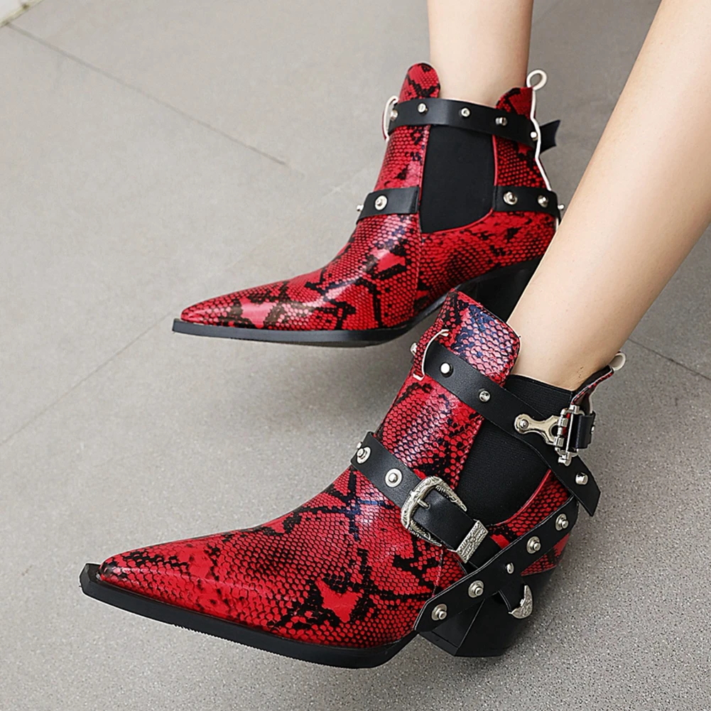 DoraTasia Plus Size 34-50 Female Chunky High Heels Ankle Boots Pointed Toe Buckle Boots Women Autumn Mixed Colors Woman shoes