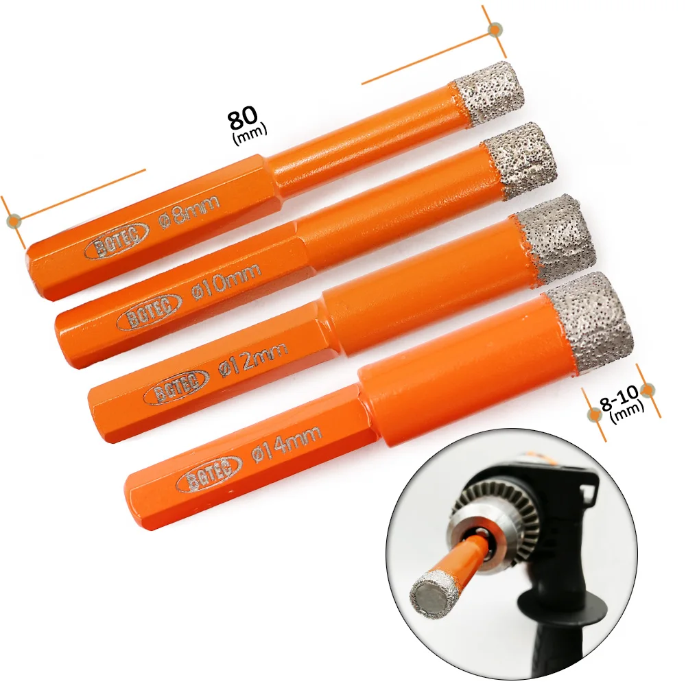 BGTEC 2pcs Hex shank 8 millimetri di Vuoto Brasato punte di perforazione A Secco punta di diamante per il ceramie piastrelle di granito foro sega