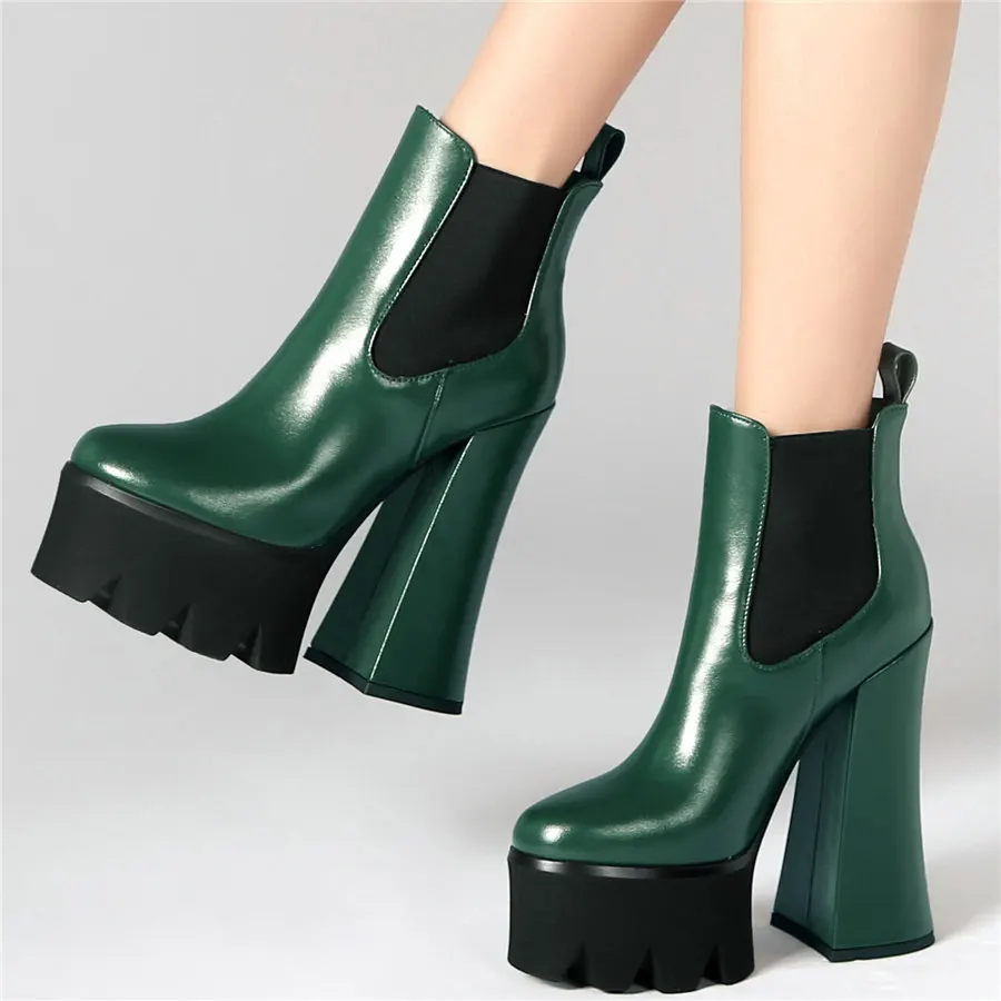 

Shoes Women Genuine Leather Super High Heels Motorcycle Boots Female High Top Round Toe Chunky Platform Pumps Shoes Casual Shoes