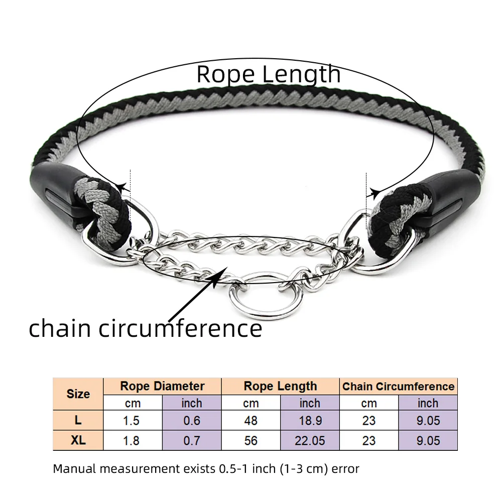 Martingal Dog Rope Collar Rope Slip Chains Pinch Choke Collar with Welded Link Chain Training Accessories for Large Dogs