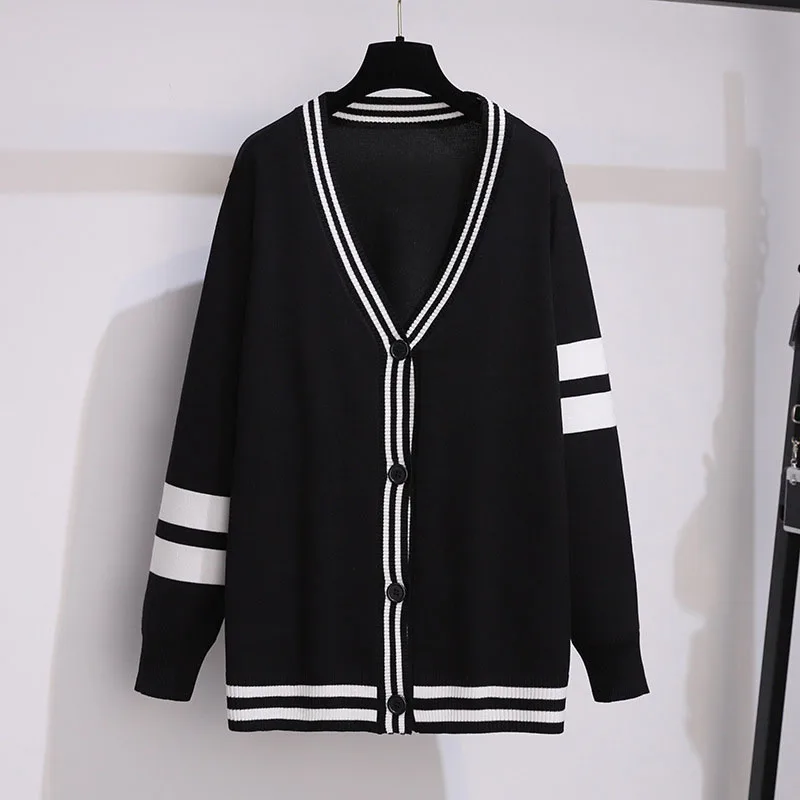 

160Kg Plus Size Women's Bust 160cm Loose Cardigan Knitted Sweater 6XL 7XL 8XL 9XL 10XLSpring Autumn V-neck Striped Sweater